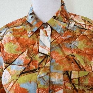 Badgley Mischka Abstract Print Midi Dress in Rust, Olive & Sky Blue